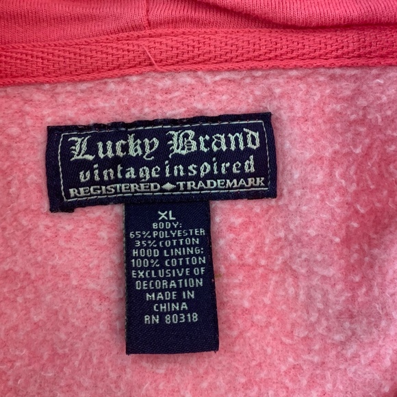 LUCKY BRAND PINK VINTAGE INSPIRED HOODED SWEATSHIRT - Picture 5 of 5